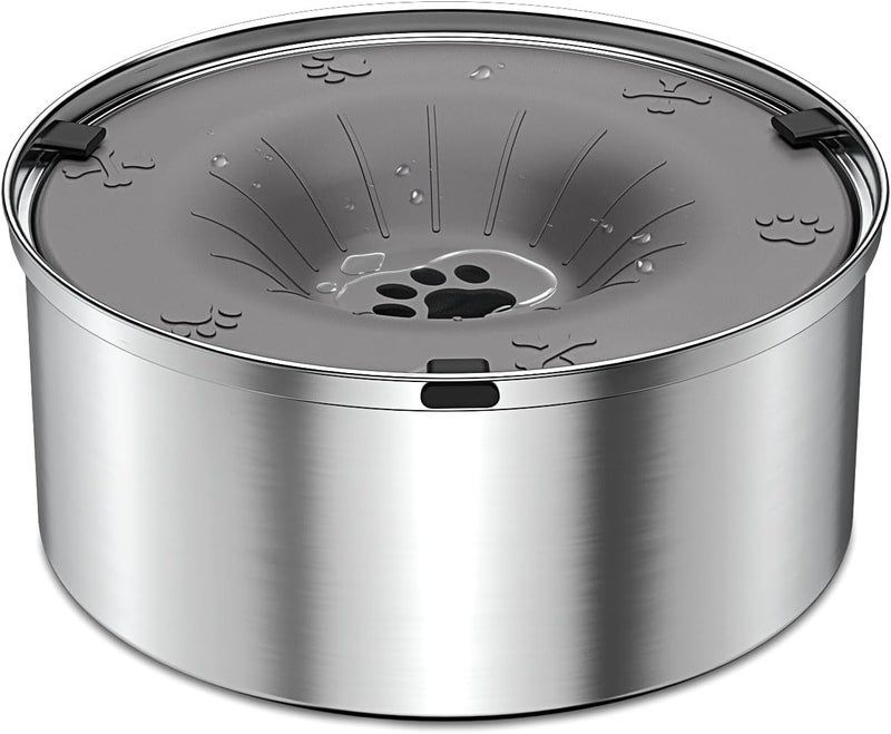 SCHITEC Dog Water Bowl No Spill 3L/0.8 Gallon Slow Drinking Anti-Splash Stainless Steel Dog Bowl with Floating Disk, Spill Proof Pet Travel Water Dispenser for Sloppy Messy Drinkers(Gray) - Image 1